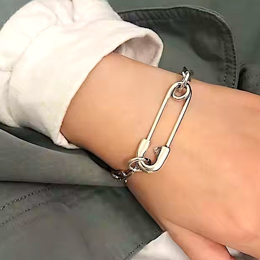 Sterling Silver Safety Pin Bracelet, Chain Link Unisex Birthday Present …